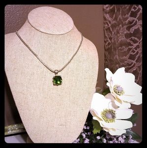 Emerald Green colored stone with silver chain